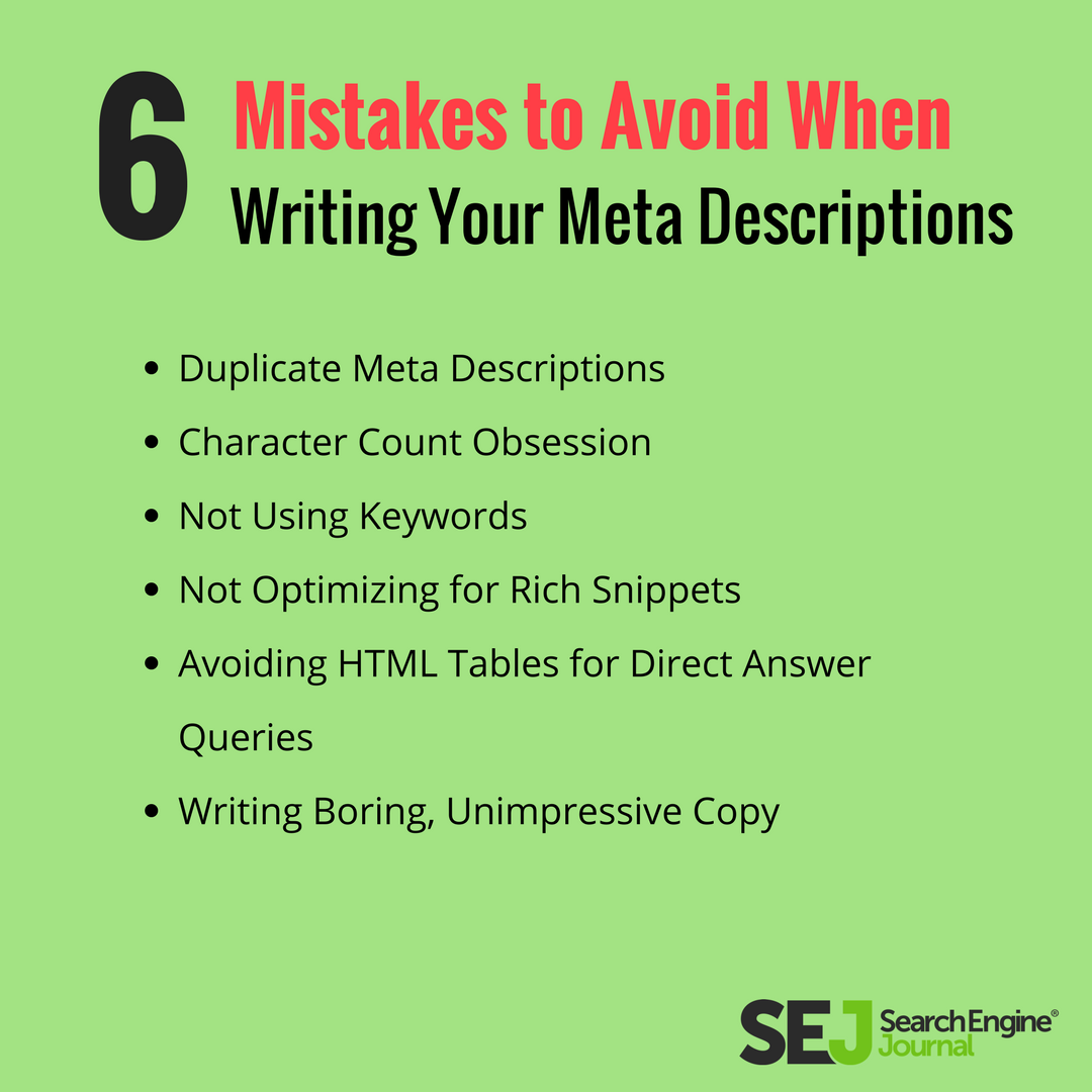 sejournal's tweet photo. If you are ready to spend some time enhancing your meta descriptions, first be aware of these 6️⃣ common optimization mistakes. https://t.co/AK8yezKiz4 https://t.co/o9hWKiaOat