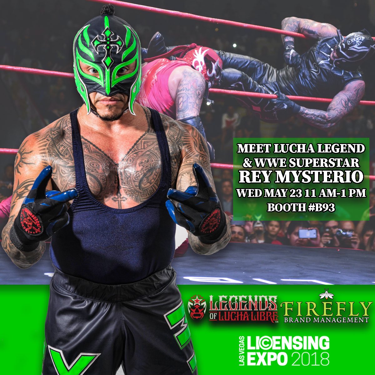 LegendsOfLucha's tweet photo. Proud to announce that the MOST ICONIC LUCHADOR ON THE PLANET @reymysterio will be with us at @licensingexpo on May 23 in Las Vegas #LicensingExpo #LicensingExpo18 #LicensingWeek https://t.co/nJKDSvqqaW
