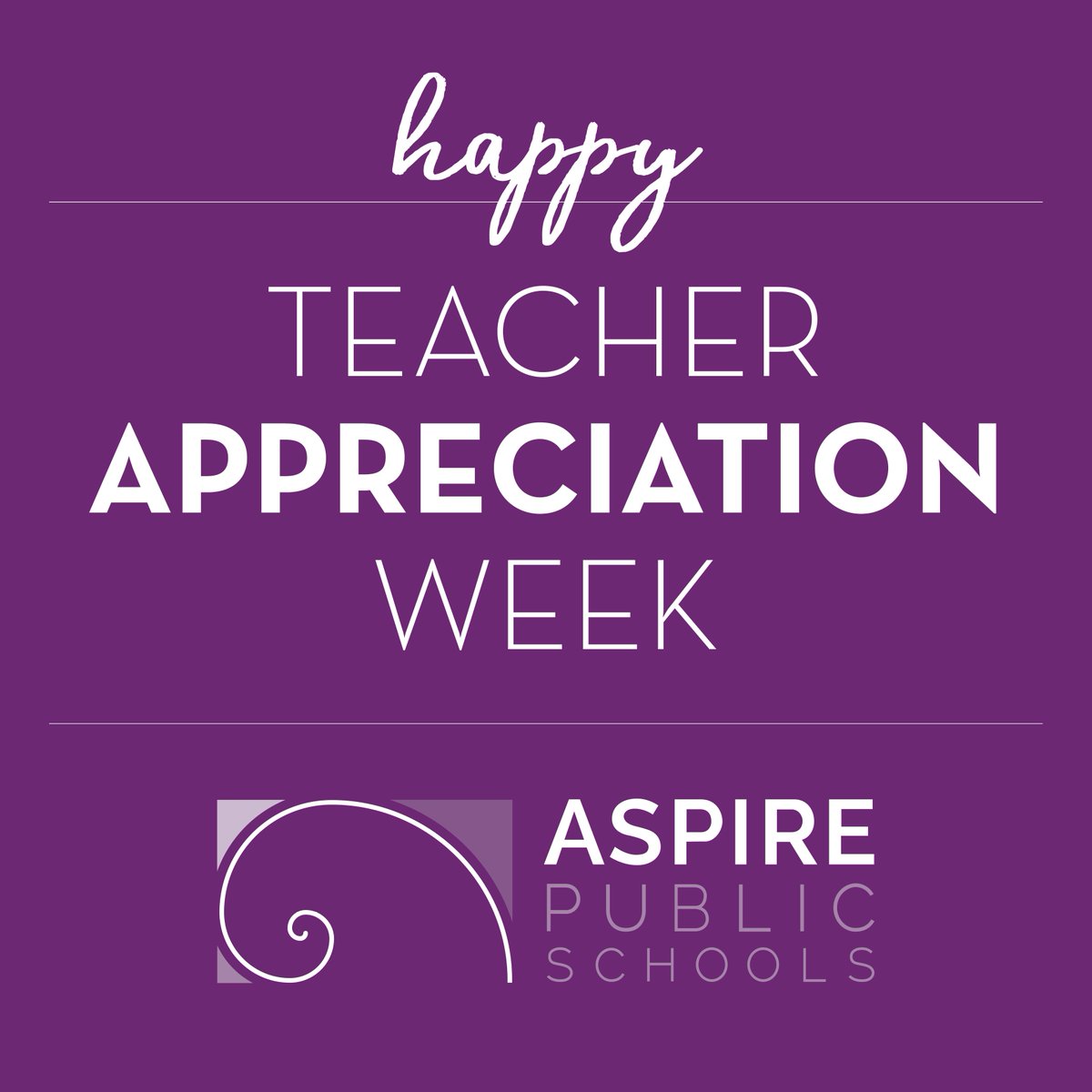 aspire's tweet photo. It's #TeacherAppreciationWeek! The Aspire team is made up of nearly 900 teachers working every day to ensure that 16,600 students are on the path to #CollegeforCertain. https://t.co/BTqUqN6omN