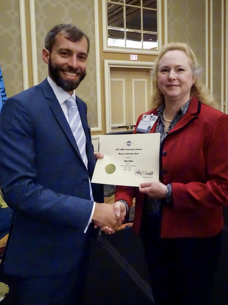 Huge honour to receive an <a href="/Aero_Med/">AsMA</a> International Scholarship alongside AvMed stars <a href="/Bonposselt/">Bonnie Posselt</a> and <a href="/Bethahealey/">Dr Beth</a>. Entirely due to the incredible mentoring of @spaceman_pete and <a href="/ProfMikeTipton/">Mike Tipton</a>. Two days into the meeting and my head is already bursting with new ideas! #AsMA2018