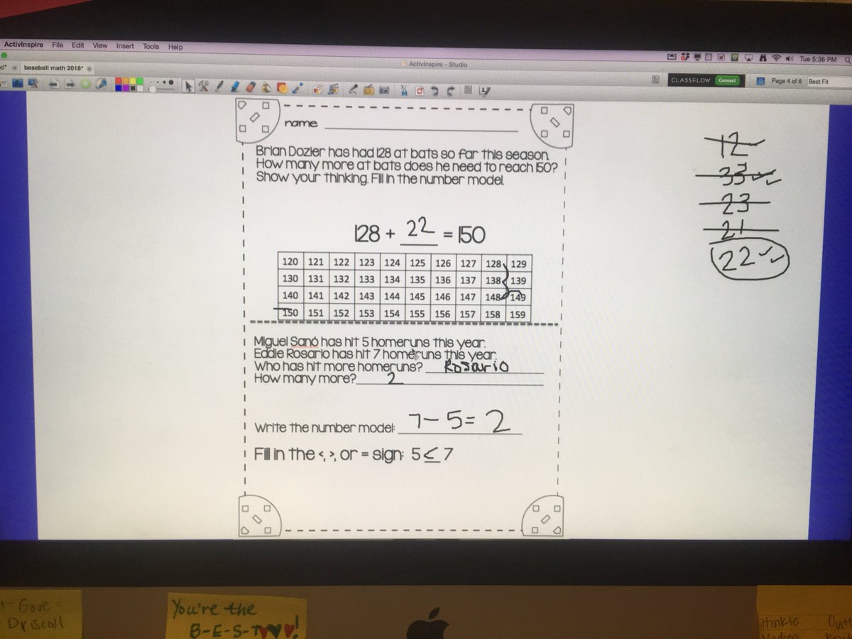 Baseball math is by far my favorite type of math talk! I can get so many things in in one activity! #missingaddends #factfamilies #subtraction #comparisons #math #LincolnLionsPride