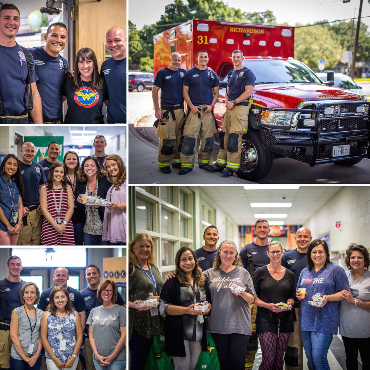 Heights_PTA's tweet photo. Superhero Appreciation Week is in full swing! Yesterday, surprise visit from few superhero friends. Today, Richardson Fire Station 1 hand delivered Taco Joint tacos! Thanks B Squad! Operation Kindness also brought some cute furry friends for "Pooches&amp;Smooches".  @RHeightsElem https://t.co/fb4UJf3TGH