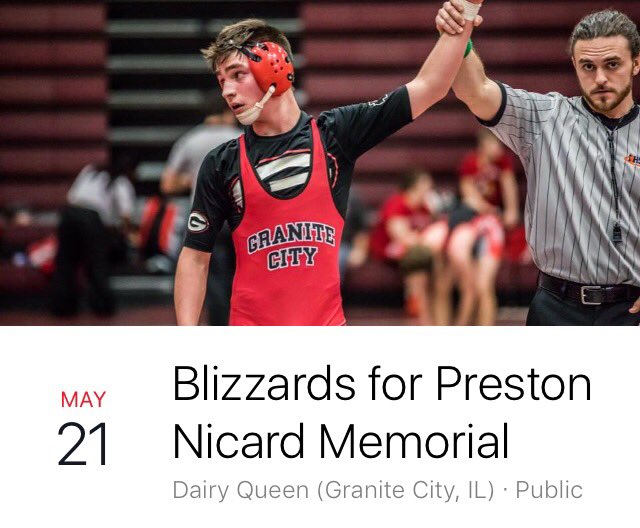 Monday May 21st 2pm-10pm $1 of every Blizzard and $1 of every combo meal will be donated to Nicard family funeral expenses and a memorial plaque in GC Wrestling room.