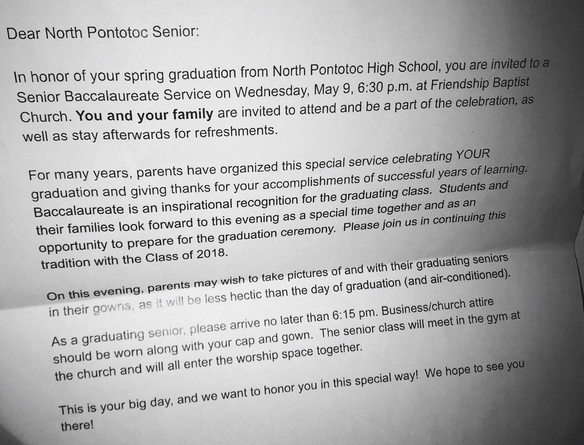 Just a reminder about the baccalaureate service tomorrow night!