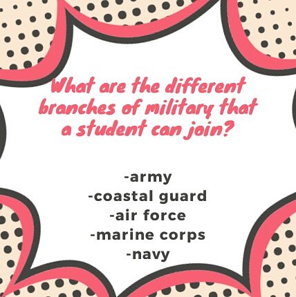 There's different branches you can choose from. For more info make sure to stop by the College and Career Room in room 6-103.