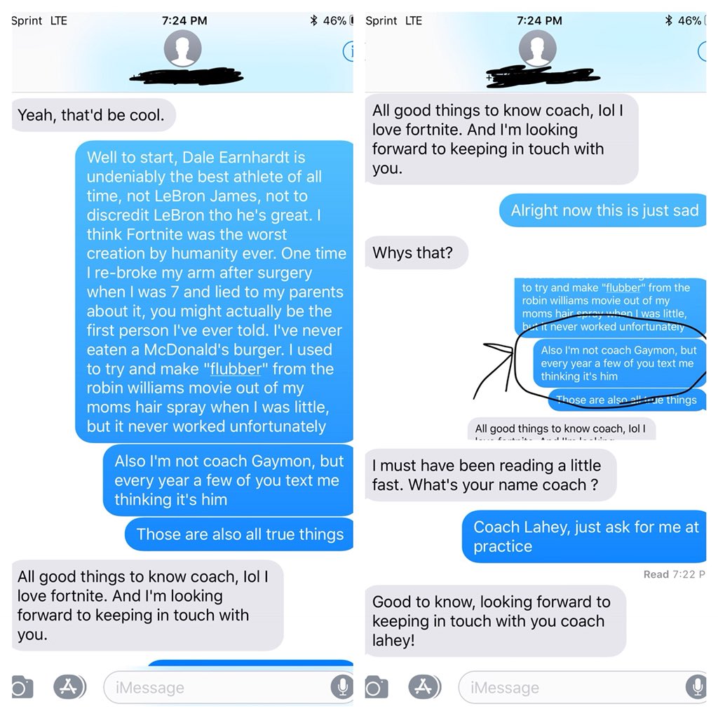 GregEllis_'s tweet photo. So these kids text me every year thinking I’m “Coach Gaymon”, it’s my favorite season of the year https://t.co/bE7rZnCIXo