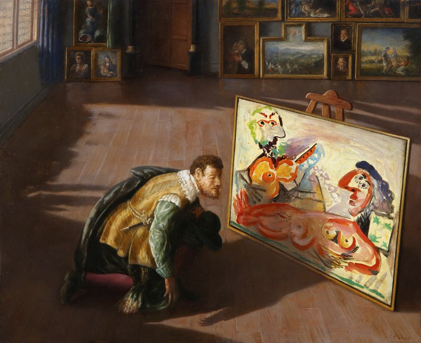 Final weeks for #Spanishmaster #CristobalToral at #ArtoftheWorldGallery #Houston. Check out his clever take on #arthistory + powerful #suitcase #paintings (thru May 19).