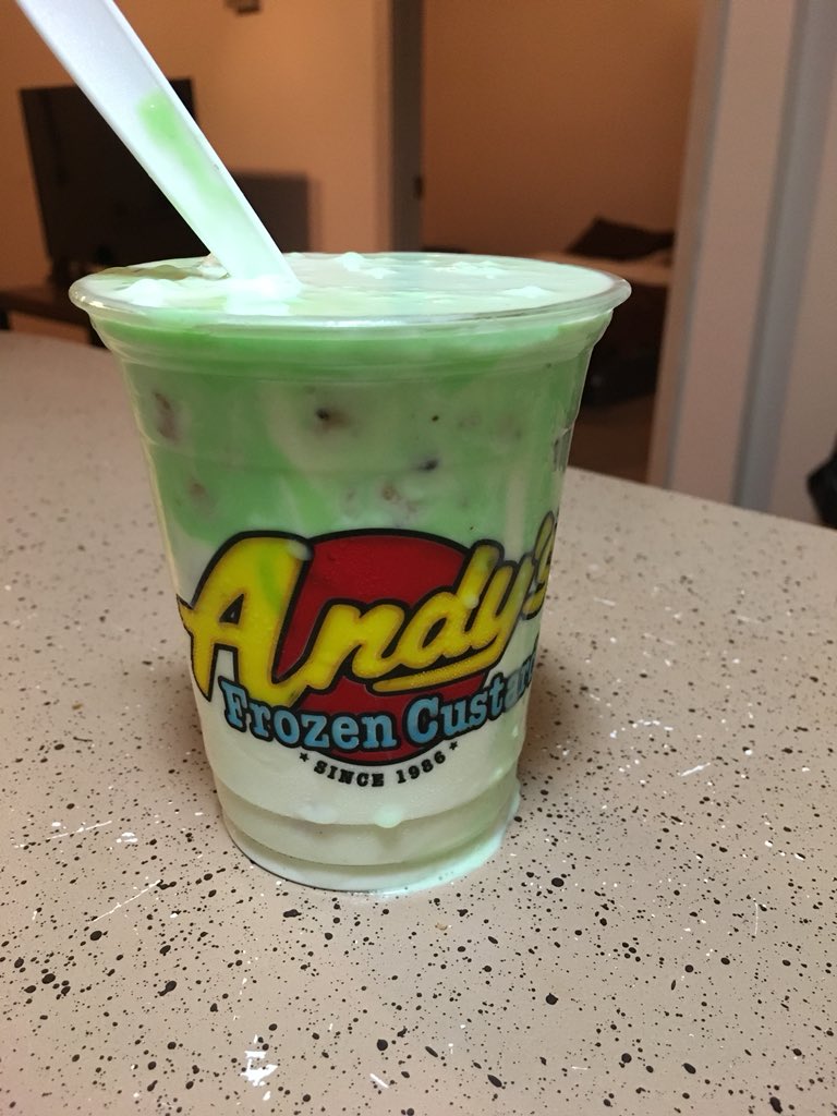 FathimaDash's tweet photo. Just had the worst concrete made for me at @EatAndys and I’m really disappointed. Half the concrete wasn’t blended and the top half of my mint cookie dough concrete tasted like toothpaste! The mint syrup was the only thing I tasted and I couldn’t eat any more of it! #andyscustard https://t.co/SChA8SFvw8