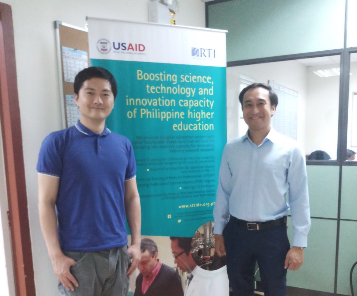 STRIDE_Program's tweet photo. Welcome back @USAID_Manila scholars!

Research &amp; Industry Partnerships Manager @richsaus is with Lance O' Hari Go, @ateneodemanilau scholar who conducted his research on the use of inkjet printing for solar cell materials at @UCBerkeley.

#STRIDEworks
#SupportSTEMprofessionals https://t.co/z4jQk9cQvq