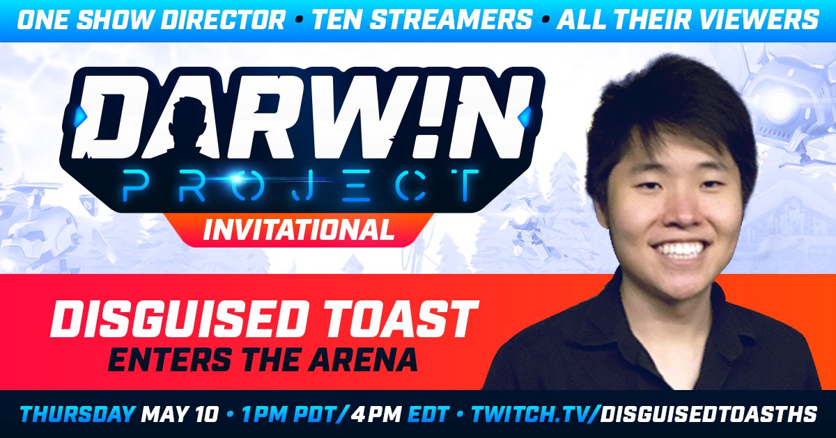 DarwinProject's tweet photo. Ready your masks and moustaches, @DisguisedToast is entering the arena fresh from the toaster. #DarwinInvitational https://t.co/lex2AAUvPz