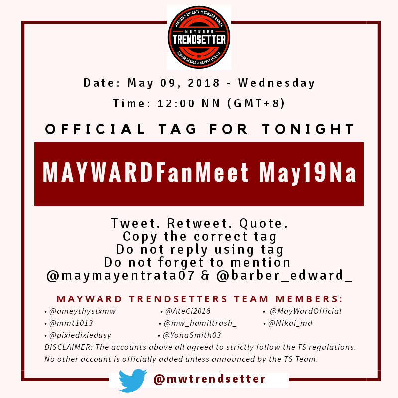 mwtrendsetter's tweet photo. Official tag for today:

MAYWARDFanMeet May19Na

Tweet ▪Retweet▪Requote https://t.co/11QElOcEF7