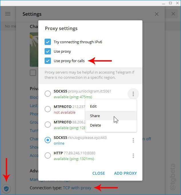 Telegram beta on twitter enable socks5 proxy for calls in settings