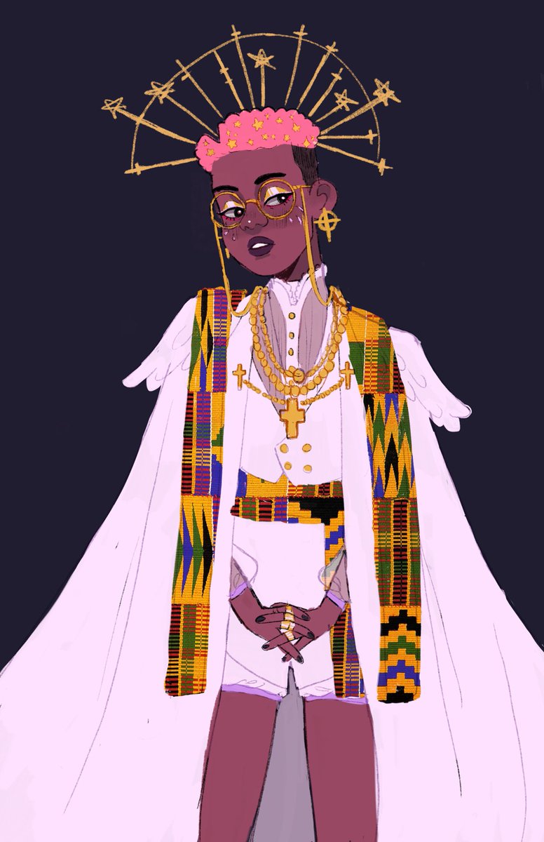 sketch of my #metsona 💫 I wanted to create a look inspired by my  experience of being raised catholic in a Ghanaian household, image size:776x1200