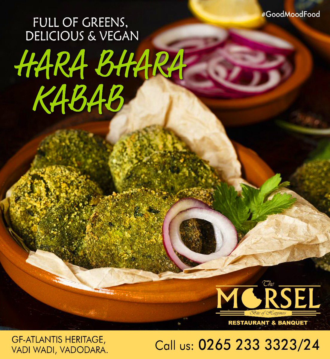 Morsel_Balis's tweet photo. Sabka Favourite and easiest choice from the menu Hara Bhara Kabab! 

#Food #Restaurant #Vadodara #Starter #Greens #Vegan #HaraBharaKabab #Kabab https://t.co/Adhd5R2yIq