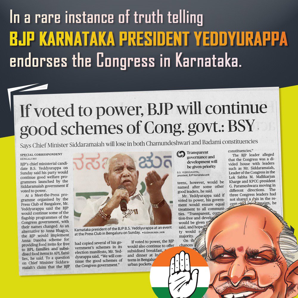 archansr's tweet photo. @RahulGandhi Indeed no contest 3CMs for 5yrs in itself says it all.
On contrary @siddaramaiah only CM to complete his term after40yrs with delivered as promised making #NammaKarnatakaFirst
All of Karnataka says #YeddyBeda #ModiMosaBeda #INC4Karnataka #KarnatakaDefeatsBJP https://t.co/FnBj5yZf5Q