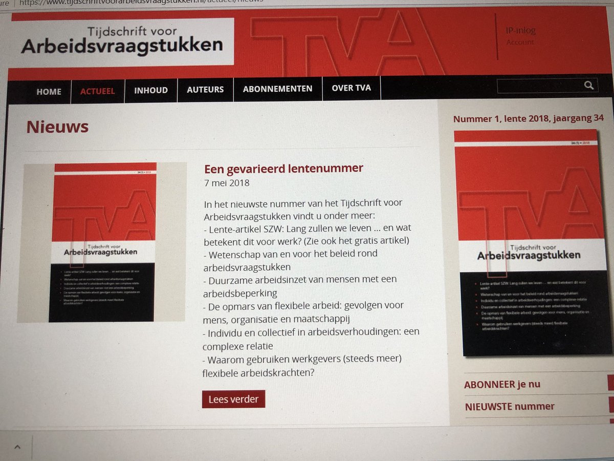 Vers van de pers! Artikel mt Anke v Rossum en <a href="/chfreese/">Charissa Freese</a> duurzame arbeidsinzet v mensen met een arbeidsbeperking <a href="/TijdsvArbeid/">Tijdschrift voor Arbeidsvraagstukken</a> <a href="/tilburgresearch/">TilburgU Research</a>  <a href="/tilburguni/">tilburguni</a> #inclusiefHRM @TilburgLawNews