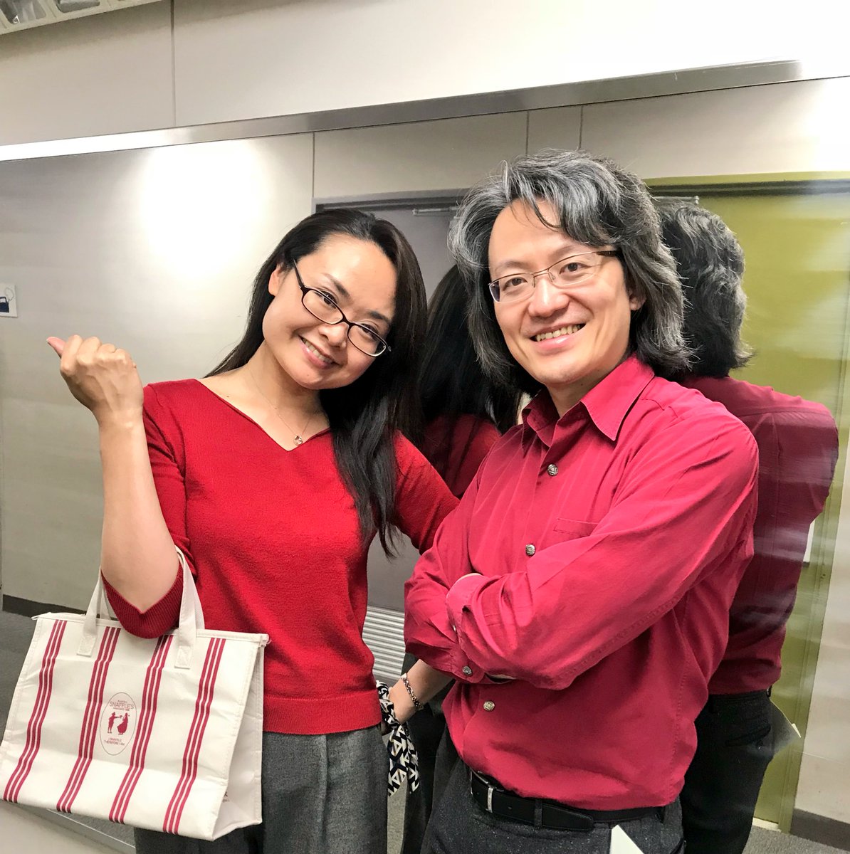 Bach Collegium Japan 夜は全員でのリハーサル 華やかなカンタータが勢揃い リコーダーはアンドレアス ベーレンさん オフショットは 本日紅組さん のソプラノ松井亜希さんと鈴木優人