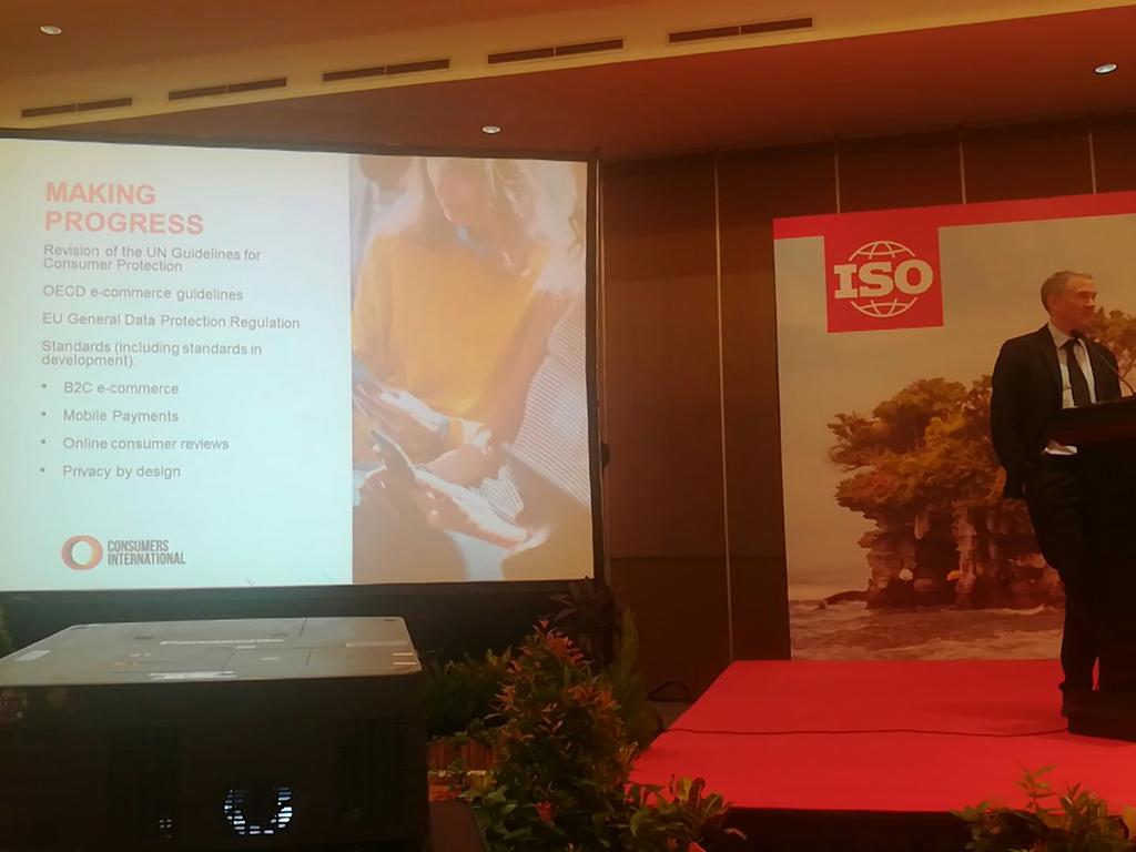 Consumers_Int's tweet photo. Earlier today our Advocacy Director, Justin Macmullan, delivered a keynote speech at @ISO #COPOLCO40 on the role standards can play in protecting consumers in the digital age. Learn more about our work with @ISOConsumers here https://t.co/MPzLApbLEY #ConsumerProtection https://t.co/zVGz0odRQB