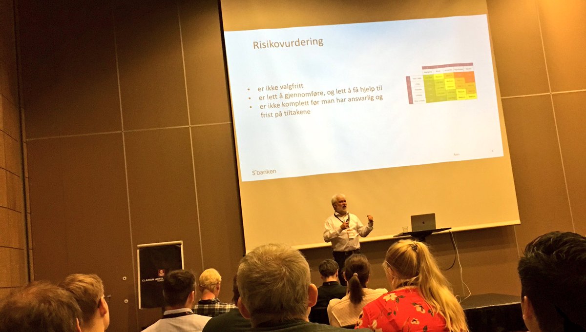 Folk flest er ikke skrudd sammen som oss sikkerhetsfolk når det kommer til risikovurdering. Det må være lett å få hjelp, og vi må ha fokus på tiltakene og gjennomføring av tiltakene. #dndsos