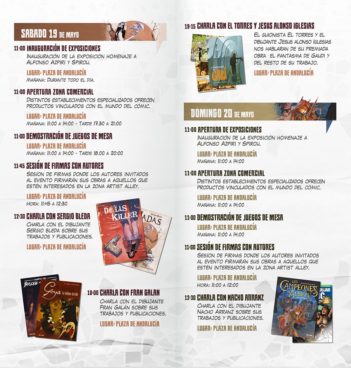 El Centro de Información Juvenil del Ayuntamiento de Úbeda te informa de la celebración del Festival del Comic Europeo en Úbeda los días 19 y 20 de mayo en la Plaza de Andalucía.
Adjuntamos cartel informativo y programación del evento.
Participa!!
turismodeubeda.com/index.php/es/a…