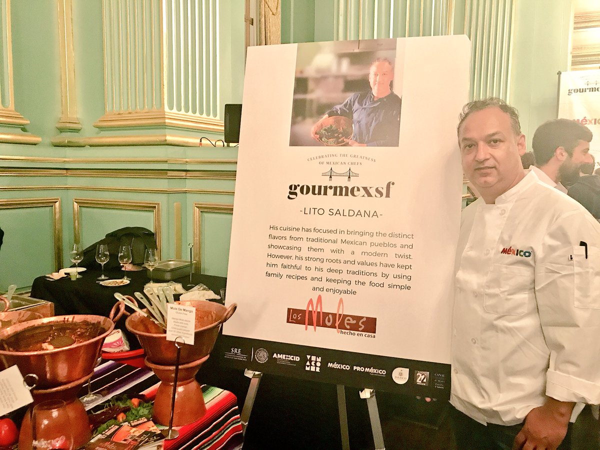 ConsulmexSFO's tweet photo. Lito Saldaña focuses in bringing the distinct favours from traditional Mexican pueblos and showcasing them with a modern twist. @gemijose @SRE_mx @AMEXCID @mexico @Proud2bMexican @ProMexico @Canal22 @centrojaliscosf #mexafest #gourmexsf https://t.co/OxbqHOFx9B