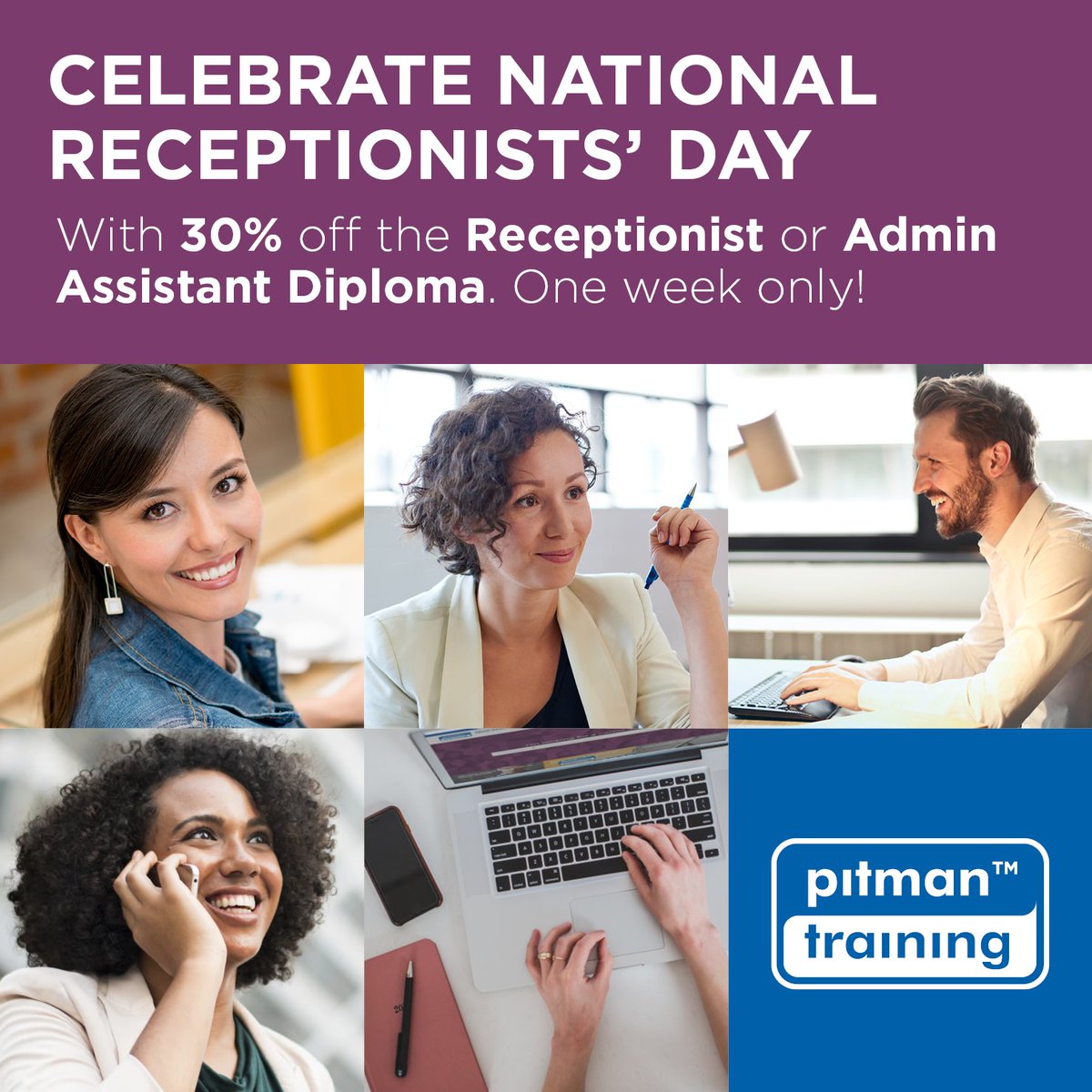 Happy National Receptionist Day, 
to all Receptionists and Support Staff, a day to celebrate your remarkable work.
To help celebrate we at <a href="/PitmanHolborn/">Pitman High Holborn</a> are offering 30% off selected diplomas and 25% off training workshops for this week only
#nationalreceptionistday #training