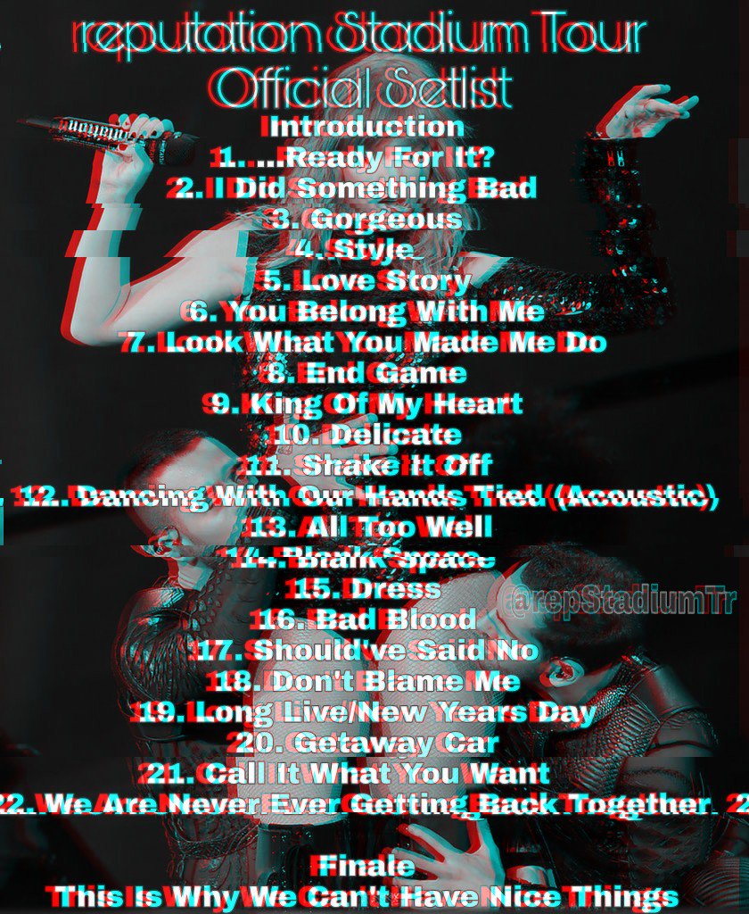 reputation Stadium Tour on Twitter: "This is the OFFICIAL SETLIST for