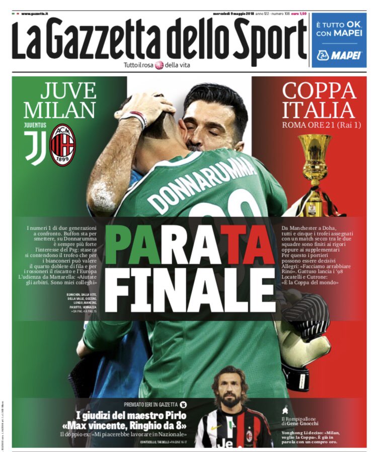 Sabatini's tweet photo. I giornali sportivi di oggi #9maggio https://t.co/0qEaF2uEs0