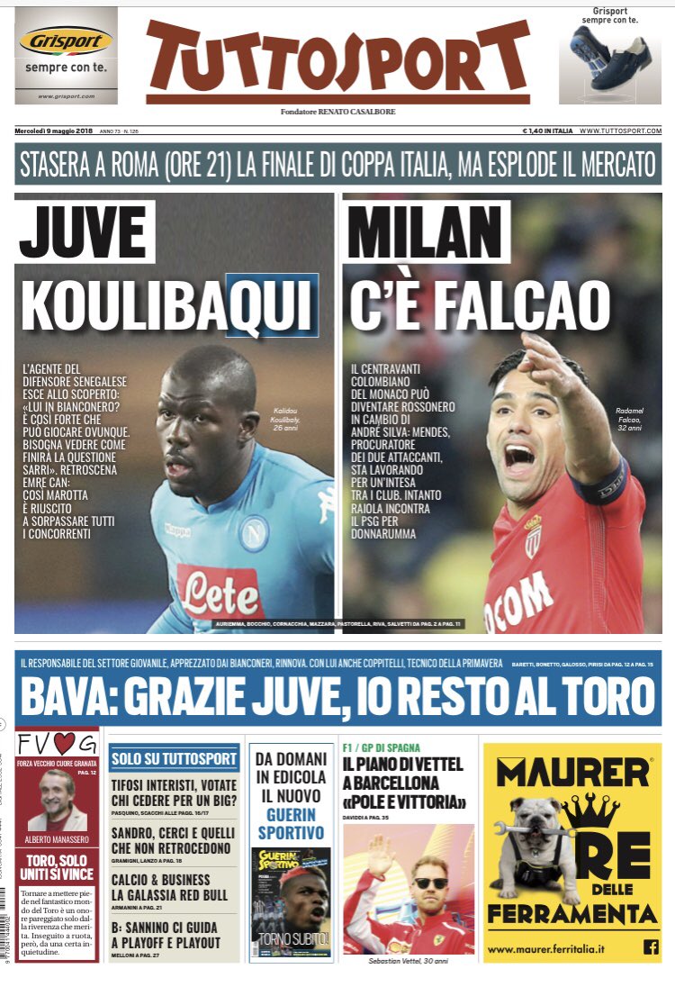 Sabatini's tweet photo. I giornali sportivi di oggi #9maggio https://t.co/0qEaF2uEs0