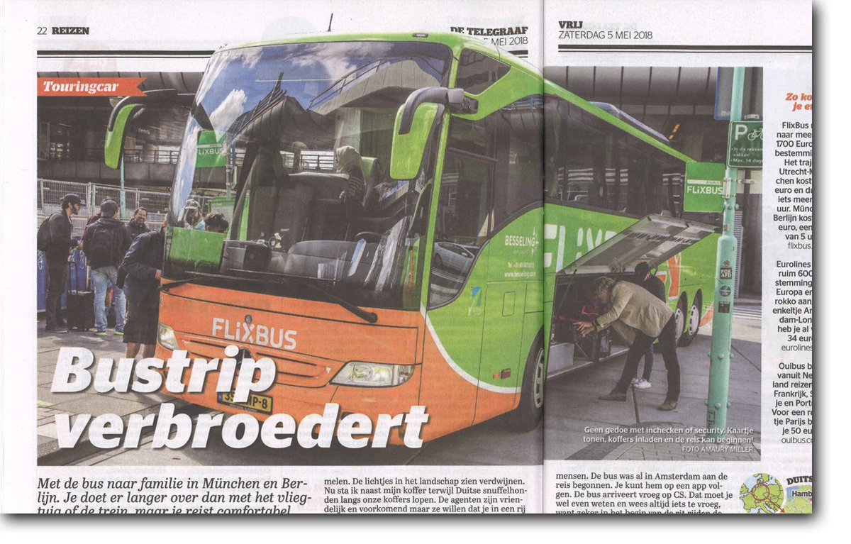 Een leuk artikel in de bijlage van de Telegraaf afgelopen zaterdag met onze FlixBus op de foto! besseling.com/nieuws/401/art…