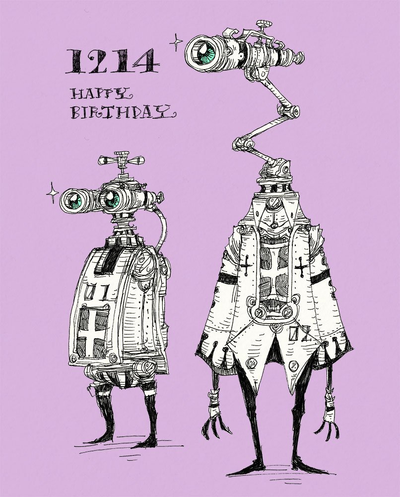 Twitter 上的 大志 毎日誰かの誕生日 12 14生まれの方 お誕生日おめでとうございます 1214 視てますよ 誕生日 12月14日 イラスト 絵 メカ ロボット 望遠鏡 ボールペン画 T Co Ez2r0ofuz5 Twitter