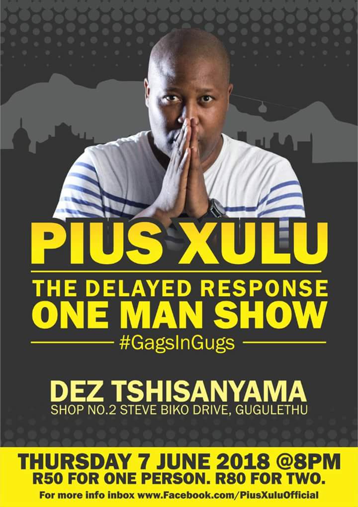 PiusXulu's tweet photo. My #onemanshow, #TheDelayedResponse is my dream. Please help me achieve it 🙏
Event details 👇
https://t.co/c4Yr8CxIF8
Entry is R80 for two and R50 for one.
#onelinercomedian #KasiComedy #standupcomedy #OneLiner https://t.co/aUg7TWgAIO