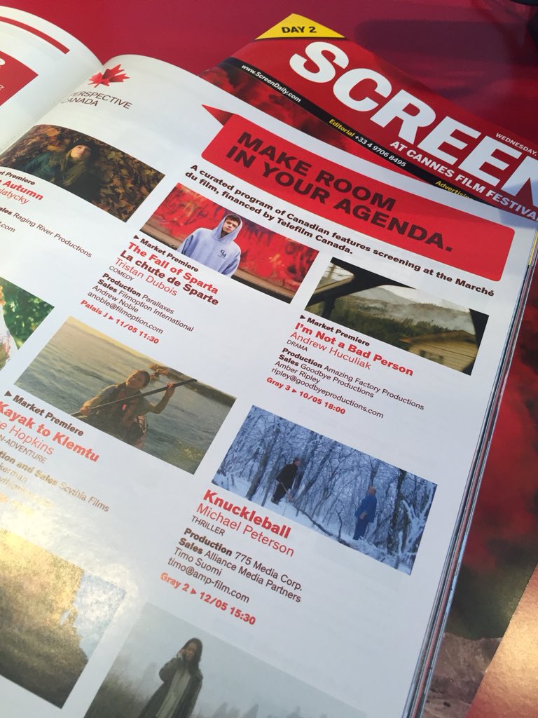 Film_AMP's tweet image. #KNUCKLEBALL (@kBallMovie) in the @Telefilm_Canada pavilion at #Cannes2018! @mdf_cannes Market screening 12/5 3:30PM Gray 2.
#RDVCanada #MDF18 @The_Munro
