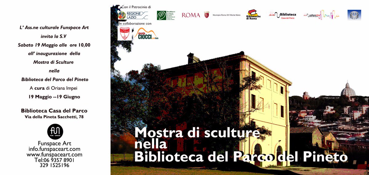 EnteRomaNatura's tweet photo. Dal 19 maggio al 19 giugno 2018 esposizione di sculture presso la biblioteca Casa del #PRUPineto #RomaNatura @RegioneLazio opere di artisti professionisti ed aemergenti. La mostra è presentata da #FunspaceArt e #accademiabellearti Roma https://t.co/PYuFKhISSR