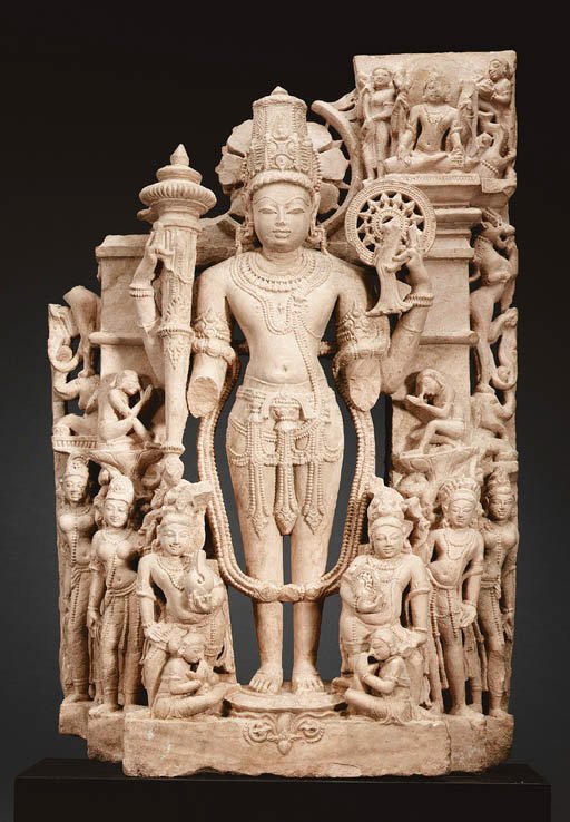 This Gahadavala era Maha Vishnu carved in sandstone is being auctioned off to an unknown buyer at $48,300 by Christie's, a british auction house.  https://www.christies.com/lotfinder/LargeImage.aspx?image=http://www.christies.com/lotfinderimages/d15877/d1587772x.jpg