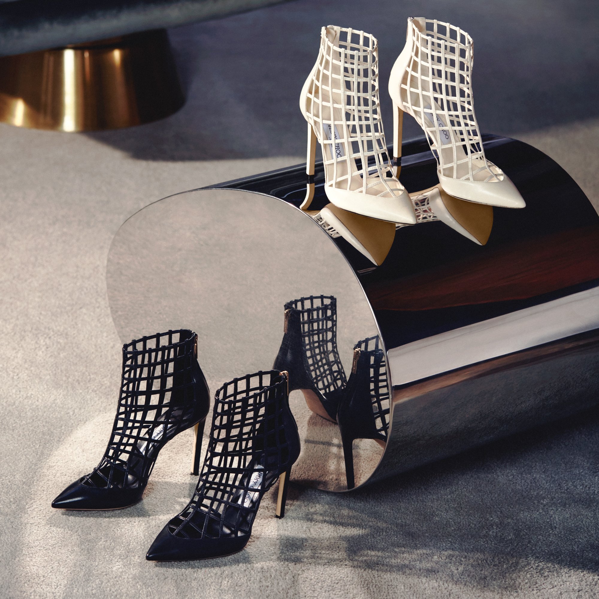 Jimmy choo sheldon top leather cage heels