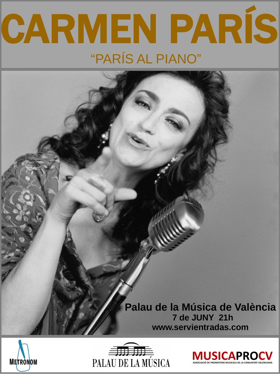 Metronom_prod's tweet photo. Dijous 7 de juny. @escena_digital recorda el concert que oferirà @CarmenParis al Piano. @palaumusicavlc de València. 
https://t.co/qUXjd8Imib https://t.co/yWva53nJbI