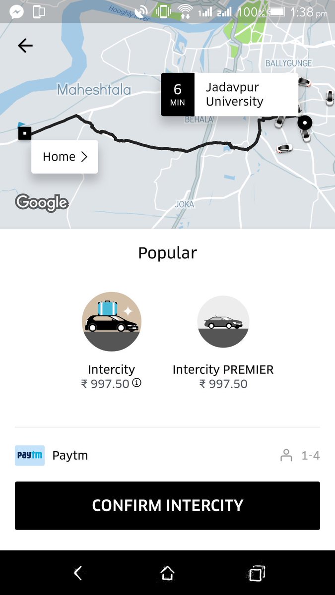 JayjayantiB's tweet photo. @Uber_India I live in Eden City Maheshtala, I can hire a uber pool while booking from home, however if I to hire a car say from Taratala it gives me uber intercity @ a min rate of Ed.1050 Could u fix this? There are plenty of riders including who are willing to avail ur services. https://t.co/8soBitLUSu