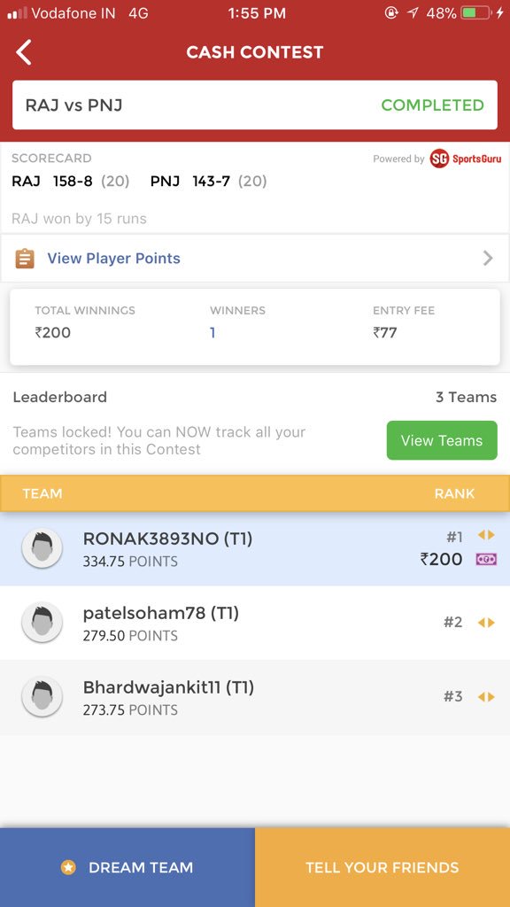 ViratKohli_007's tweet photo. #RAJvsPNJ Yess Our #BlogTeam Rocked Again 😍❤️ Missed GL Due To One Player Congratulations Everyone Those Who Won With Blog Team Plzz Post Winnings 😍❤️ #IPL #Dream11 #NBA #MIvsKKR https://t.co/SvQfS7ct6w
