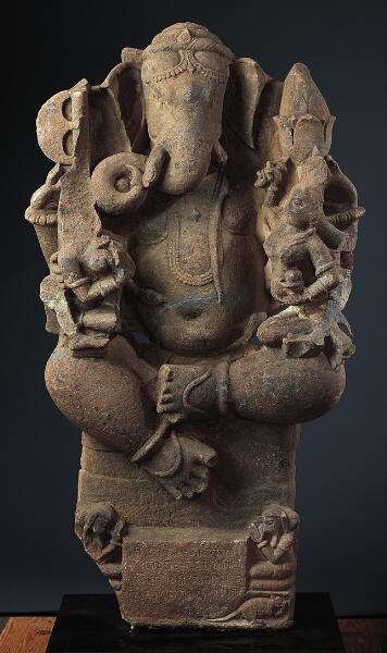 A 854 year old Ganesha with Siddhi and Buddhi carved out of sandstone belonging to the era of Vindhyavarman, the king of Malwa (present day MP) now being held at the norton simon museum, pasadena, california  https://www.nortonsimon.org/art/detail/F.1975.16.07.S