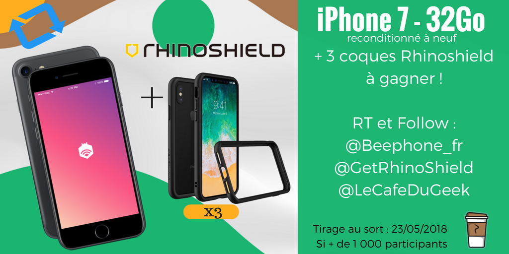 LeCafeDuGeek's tweet image. ❗#Concours #iPhone #Beephone #rhinoshield❗
iPhone 7 32Go (couleur au choix) + 3 coques RhinoShield pour un seul gagnant !  🎁
Pour gagner, il te faut : 
✔️ RT
✔️ Follow @Beephone_fr, @GetRhinoShield et @lecafedugeek

➕Double chance avec #LCDGxBeePhone et invite tes amis !