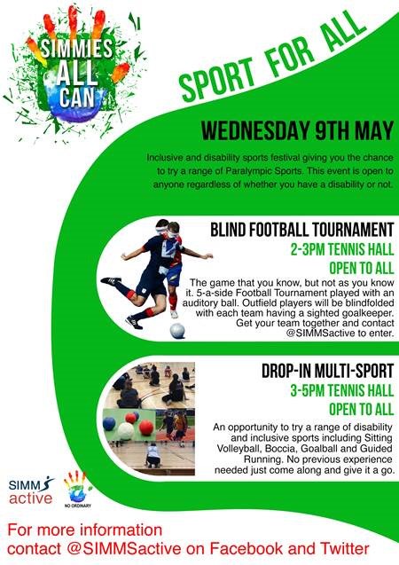 Starting from 2pm today,<a href="/stmarysNOS/">No Ordinary Society</a> and <a href="/SIMMSactive/">SIMMSactive</a>  will be holding a 'Sport For All' afternoon. It is free and open to EVERYONE so be sure to get involved!