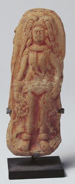 A over 2000 year old terracotta sculpture of goddess Lakshmi dating back to the Mauryan era from Kausambi, present day Uttar Pradesh, now being held at the norton simon museum,pasadena, california  https://www.nortonsimon.org/art/detail/P.1996.1.3