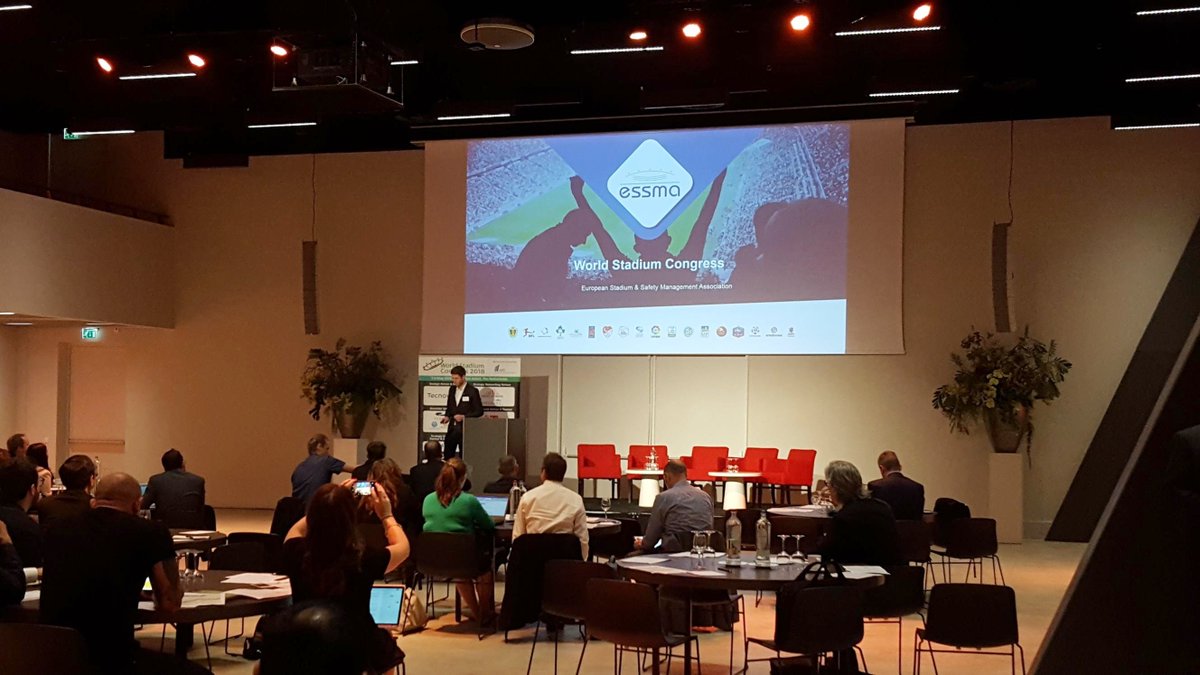restrata's tweet photo. Day 2 at the @worldstadiumcon in #Amsterdam– @jonasbogaert from @ESSMAstadium presents on Retrofit strategies and fan experience from a #security perspective. #essma #design #safety #worldstadiumcongress #stadiumcon #sports https://t.co/pBBg9OTp2w