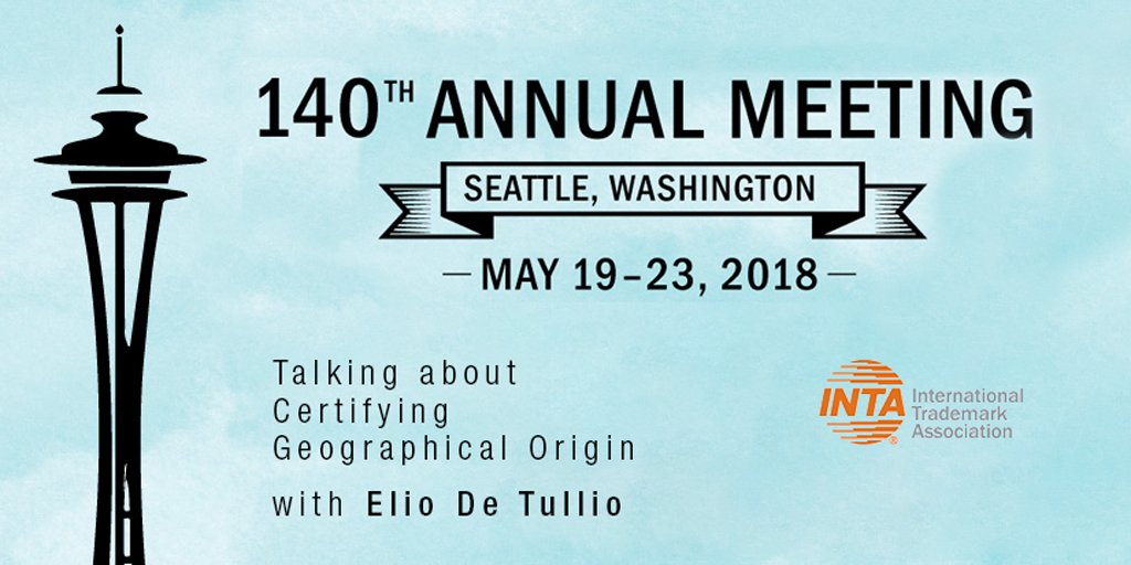 DTP_IP's tweet photo. The #INTA2018 is approaching! On 19 May we will be in #Seattle with our Founder & Managing Partner Elio De Tullio, official speaker in the general session "Certifying #GeographicalOrigin". ➡ https://t.co/Y4kRzOZk43
#NextStop #DTP_IP https://t.co/kZFZkEsGTr