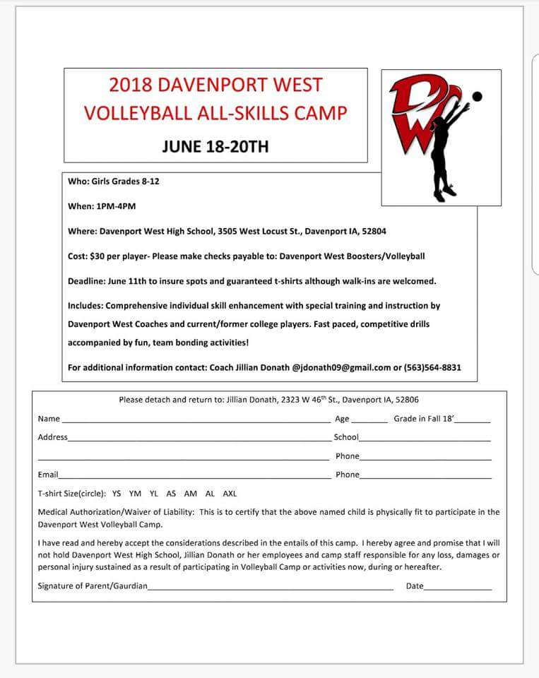 West High School will be hosting Volleyball Camp for 8th-12th grade students this summer!