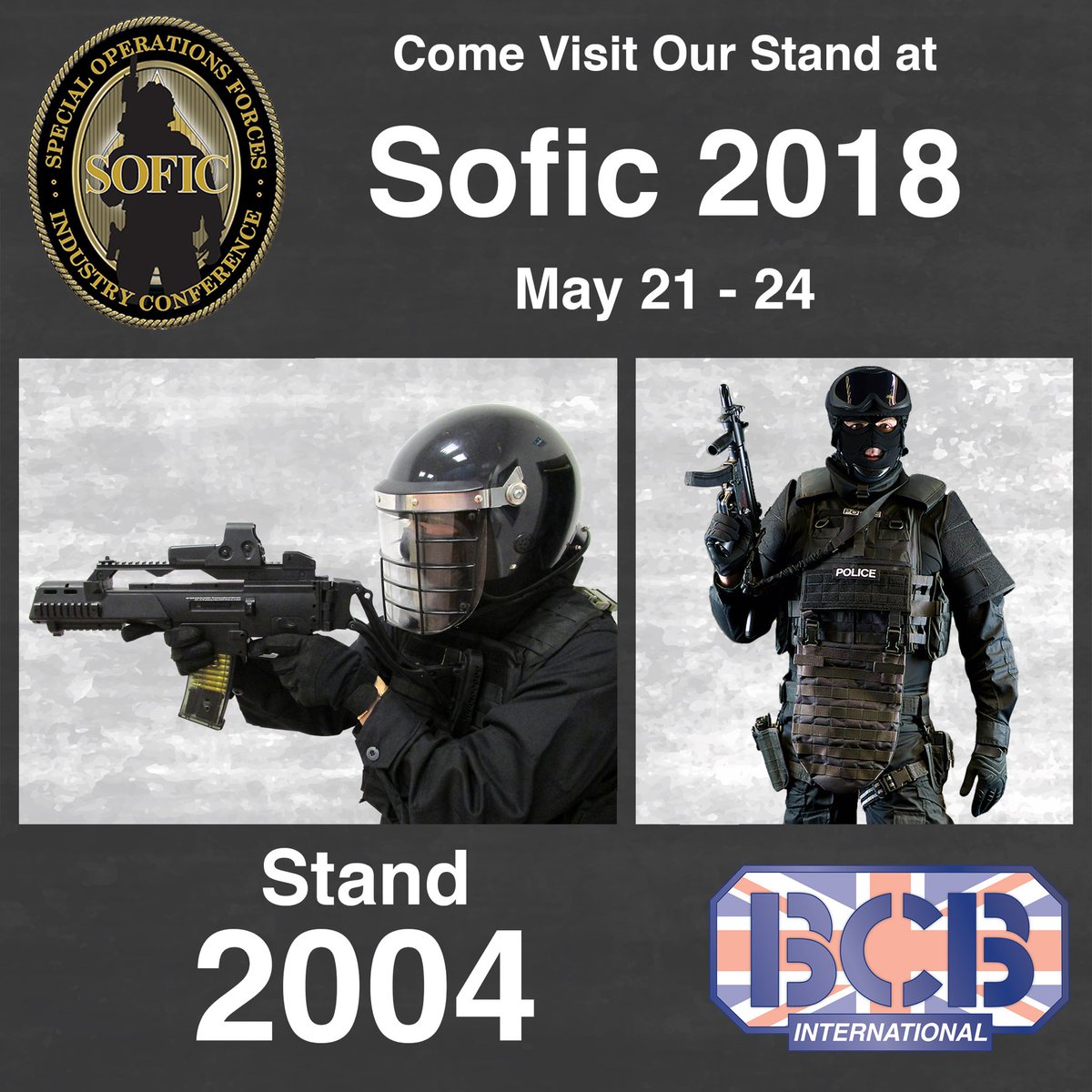 bcbin's tweet photo. We will be at #Sofic later this month, make sure you drop by Stand 2004 and say hello.
#bcbinternational #bcb #bcbin #sofic2018 #military #Tampa #florida #armedforces https://t.co/cVOJdUn92d