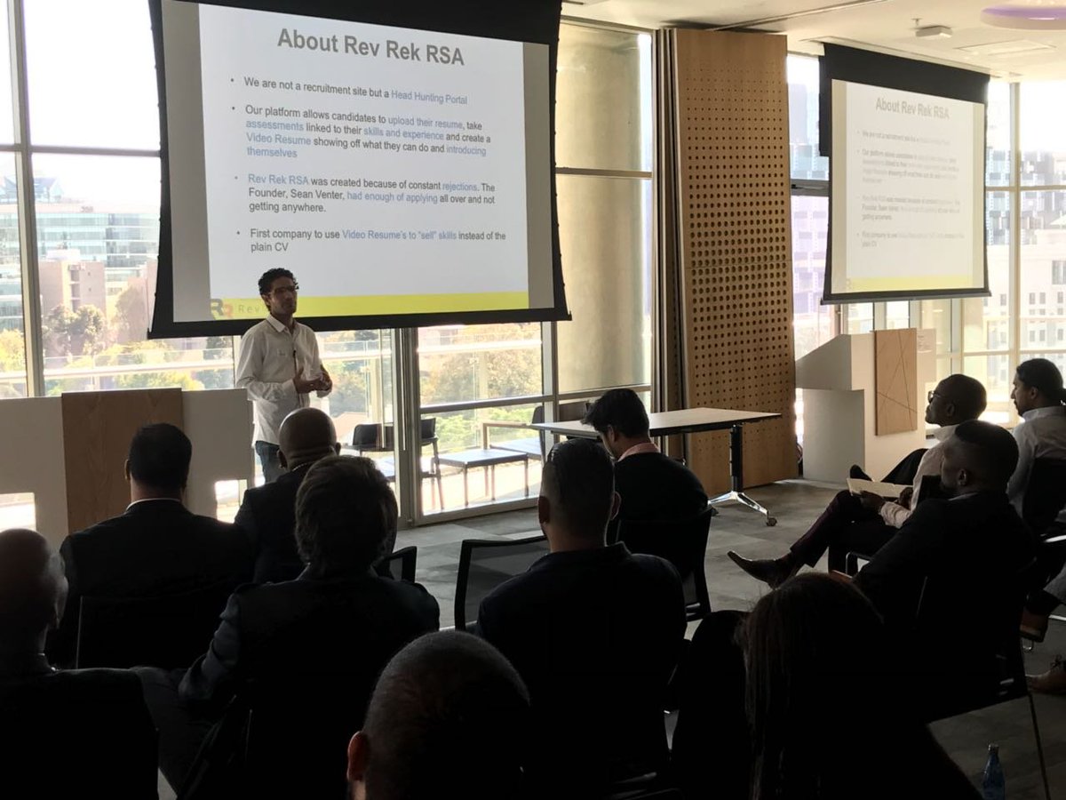 SBCAfriTech's tweet photo. .@revrekrsa developing solutions to help with recruitment processes for job seekers. The "Rolex of the recruitment world" #sbcFastTrack #sbcCapeTown #Johannesburg @OldMutualSA @Nedbank @Ventureburn @VC4Africa @DisruptAfrica @SiliconCape @FastCompanySA @Panda_Mo_Nium https://t.co/aLkd2Dob6v