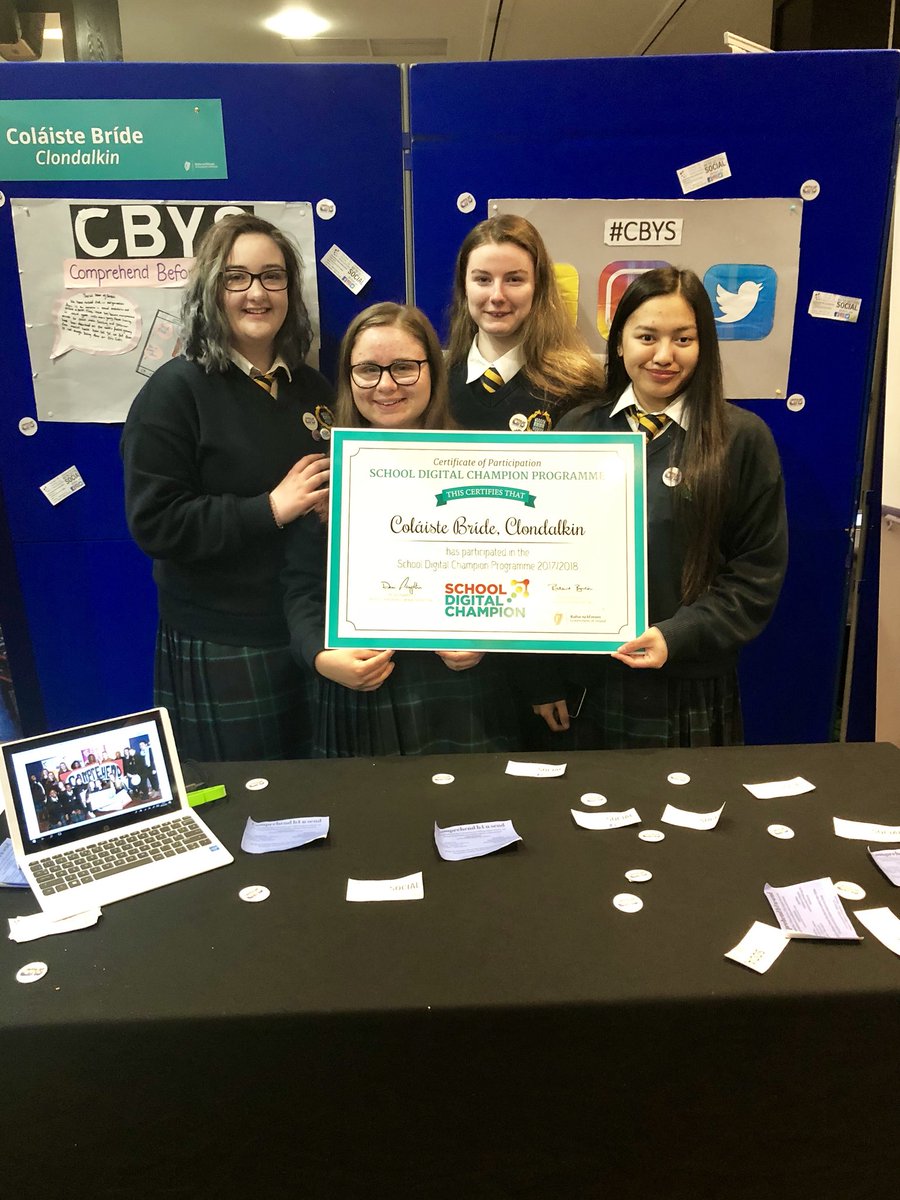 MsLKelly_'s tweet photo. Students from the @cbys_ysi team have set up their stand for the #SchoolDigitalChampion showcase and are looking forward to the rest of the day #GirlsInSTEM #CBYS @Colaistebride @TYColaisteBride https://t.co/RqW21e91nQ