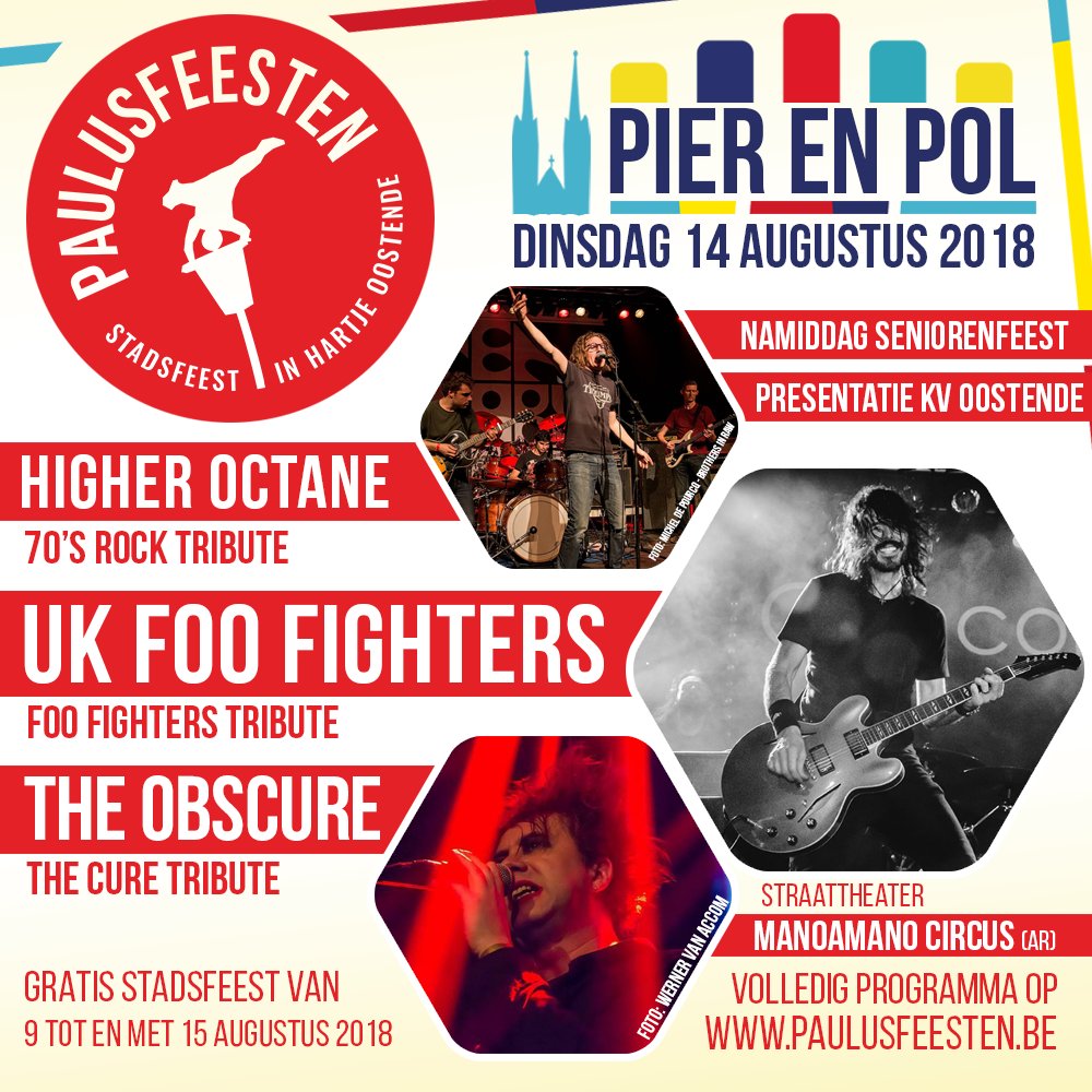 Paulusfeesten's tweet image. Ode aan 3 generaties rock op onze Tribute-avond met #UKFOOFIGHTERS , #THEOBSCURE &amp;amp; #HIGHEROCTANE op dinsdag 14 augustus! #pierenpol

46ste Paulusfeesten - 9 t.e.m. 15 augustus 2018 -  #Oostende Gratis stadsfeest met #LukaBloom, #LesTruttes en veel meer!
